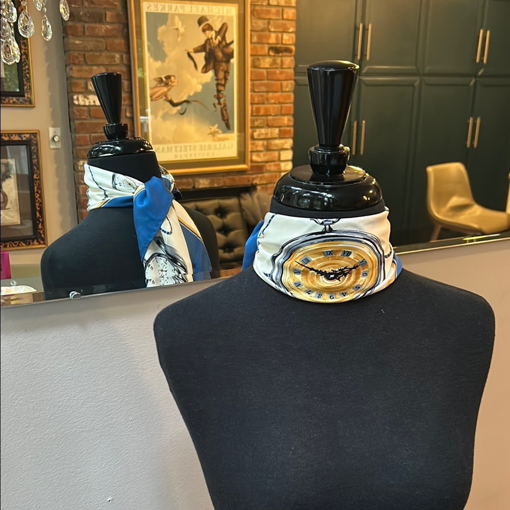 Rolex Blue and Gold Scarf With Classic Vintage Watch Design 100%Silk 35” Square - Picture 4 of 7